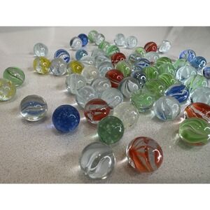 Vintage Style Glass Marbles Bulk Lot Cats Eye Swirl Mixed Colors 60+ Pieces